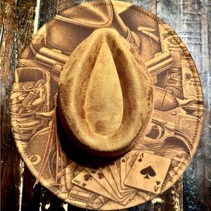 Wide brim engraved hat